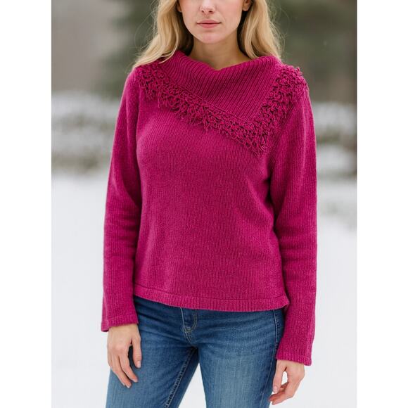 Good Clothes Sweaters - 2/$15 Good Clothes Fringe Scarf Chenille Sweater Pink Cowl Neck Petite Size PM